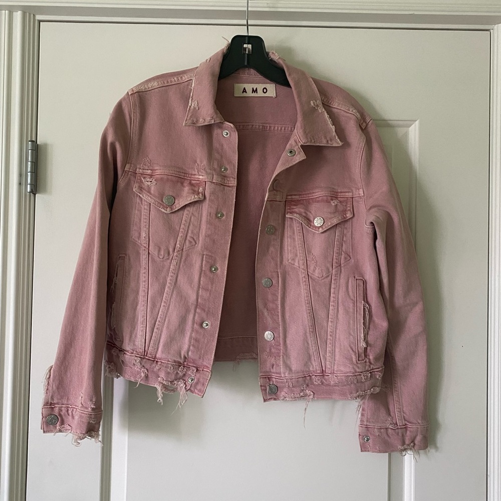 AMO Pink Distressed Denim Jacket
